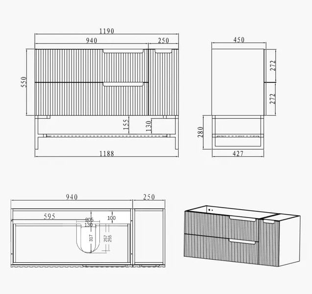 Otti Noosa Matte White 1200mm Single Bowl Floor Standing Vanity