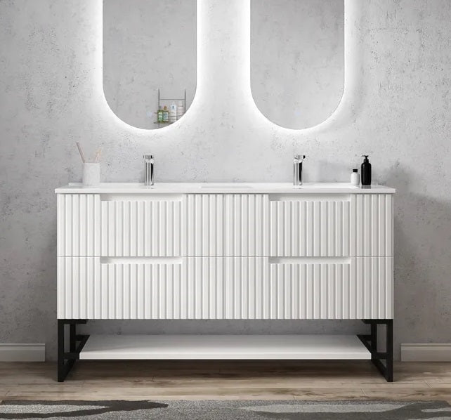 Otti Noosa Matte White 1500mm Double Bowl Floor Standing Vanity