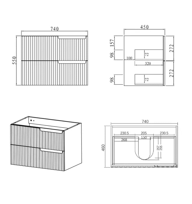 Otti Noosa Matte White 750mm Single Bowl Wall Hung Vanity