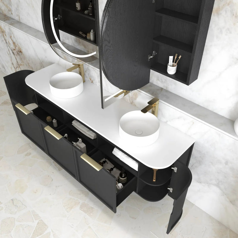Otti Hampshire Satin Black 1800mm Curve Double Bowl Wall Hung Vanity