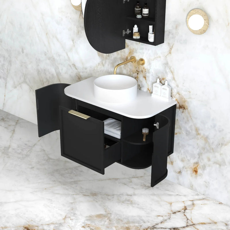Otti Hampshire Satin Black 900mm Curve Single Bowl Wall Hung Vanity