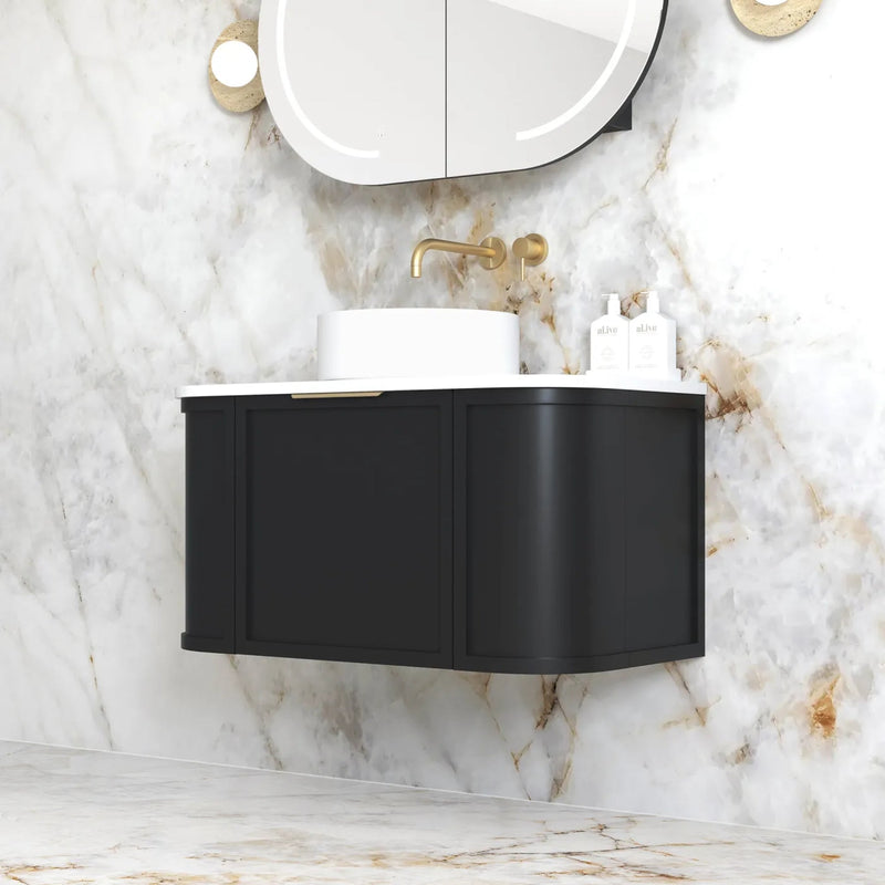 Otti Hampshire Satin Black 900mm Curve Single Bowl Wall Hung Vanity