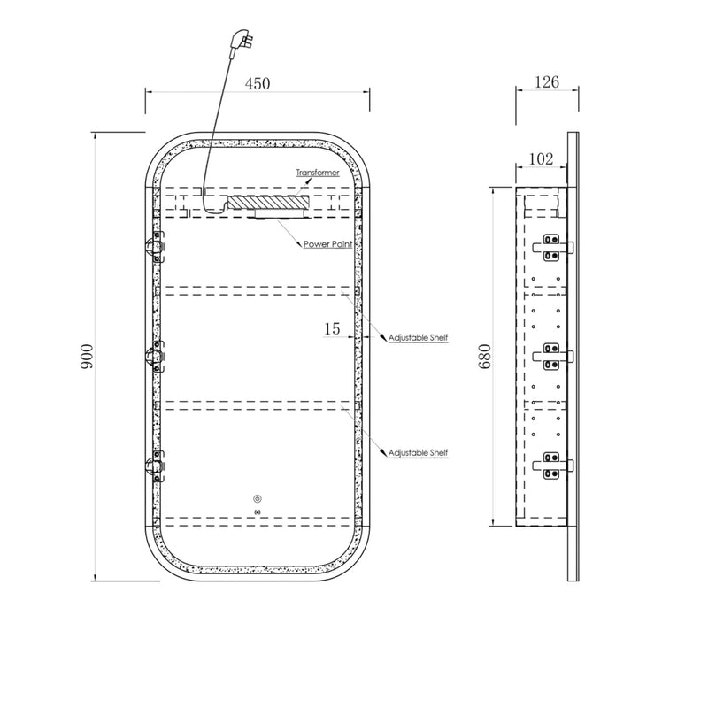 Otti Newport Matte White Led Shaving Cabinet 450X900mm