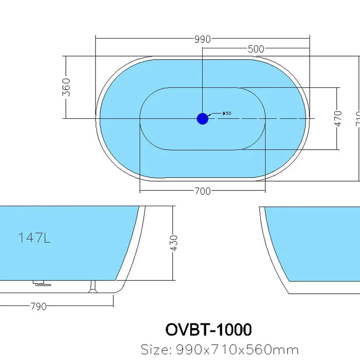 Olivia Freestanding Bathtub - Non Overflow