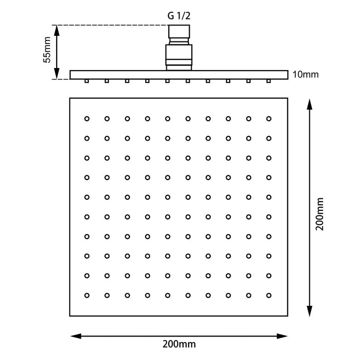 Square Black ABS Shower Head 200mm