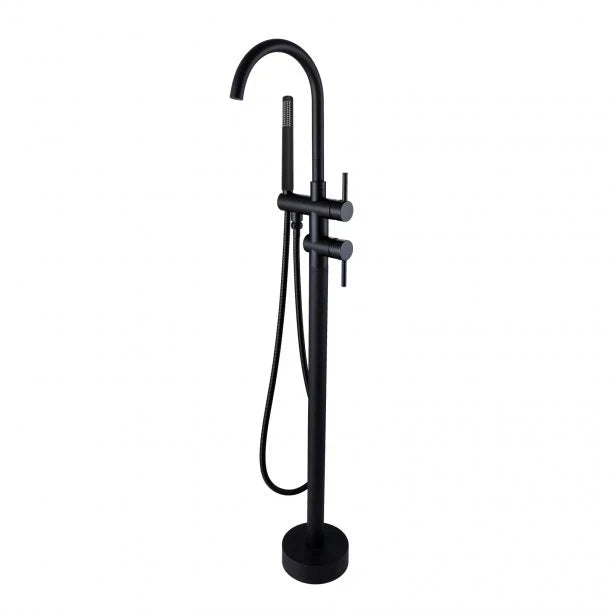 Round Black Freestanding Shower Mixer With Handheld Shower