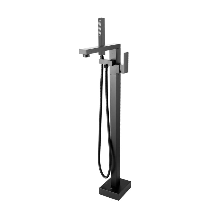 Square Black Freestanding Shower Mixer With Handheld Shower