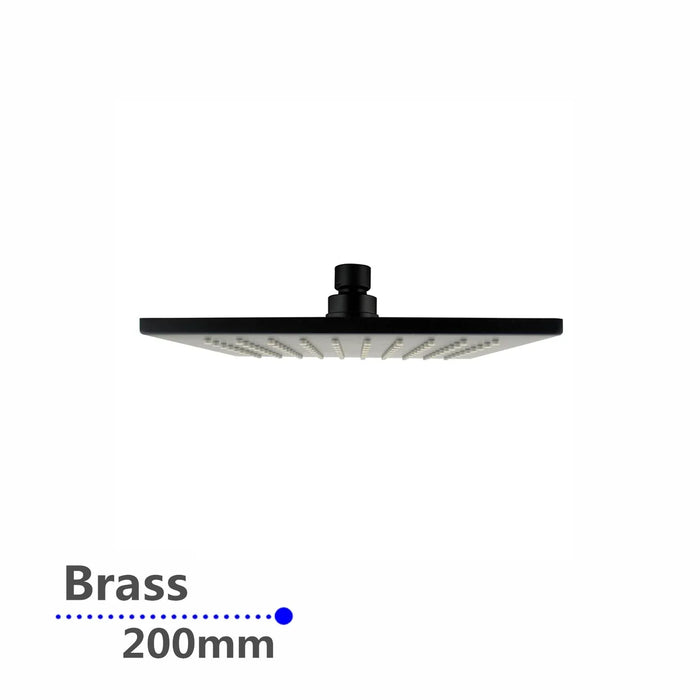 Square Black Brass Shower Head 200mm