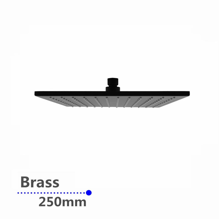 Square Black Brass Shower Head 250mm