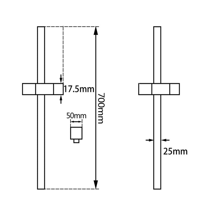 Square Black Wall Mounted Sliding Rail with Water Hose & Wall Connector Only(PVC Hose)