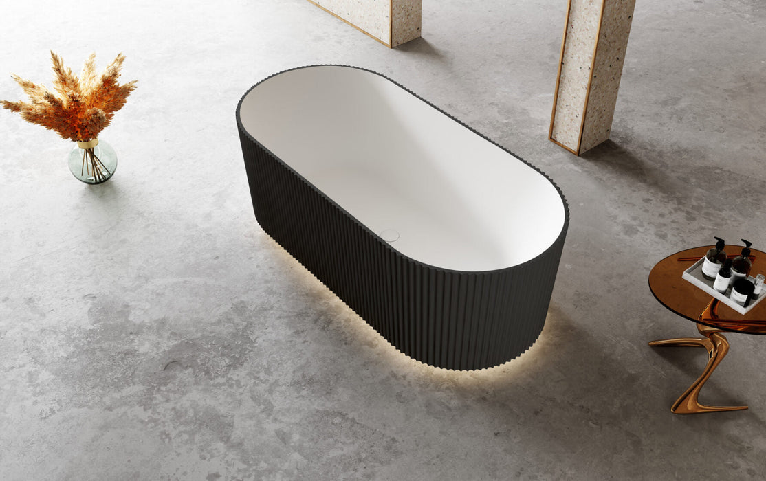 Riva Oslo V-Groove Oval Shape Freestanding Bathtub 1500mm - Matt White and Matt Black