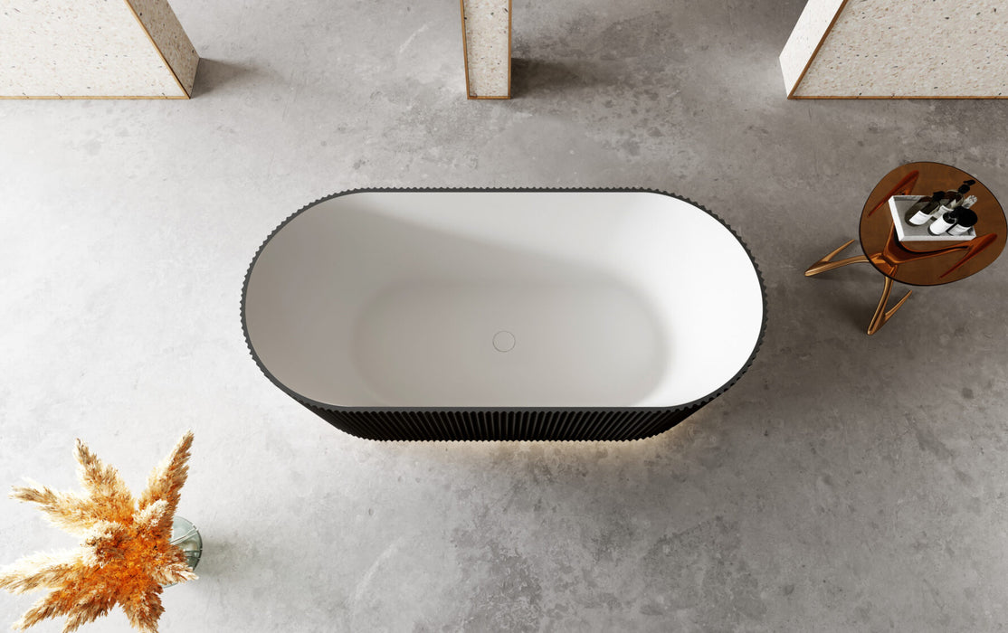 Riva Oslo V-Groove Oval Shape Freestanding Bathtub 1500mm - Matt White and Matt Black