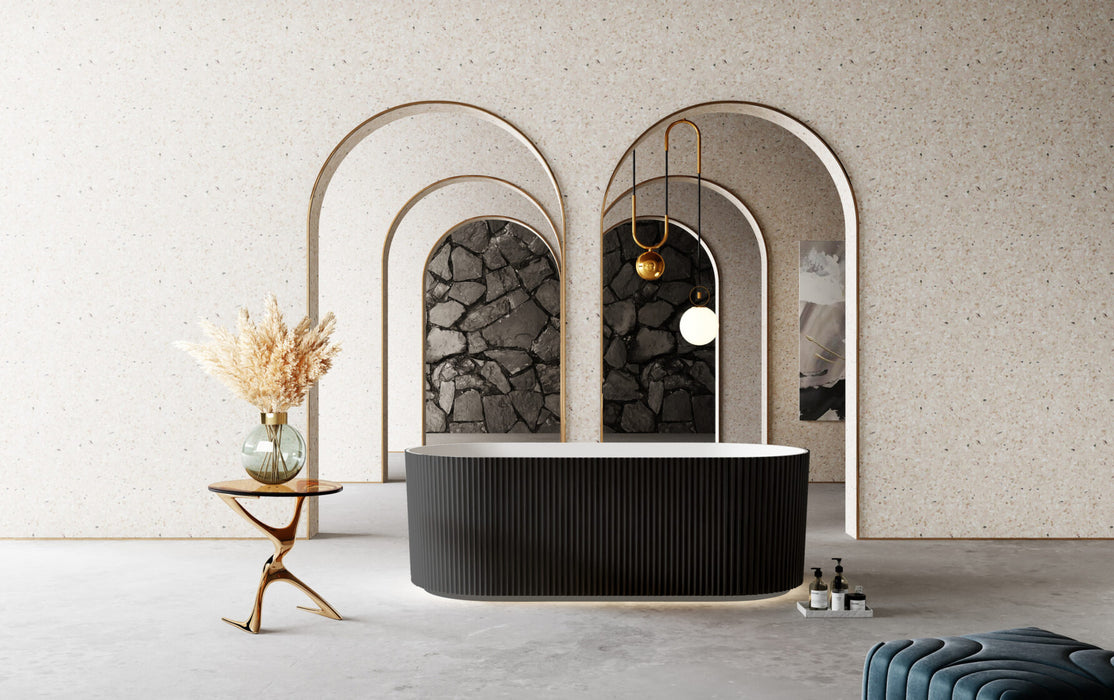 Riva Oslo V-Groove Oval Shape Freestanding Bathtub 1500mm - Matt White and Matt Black