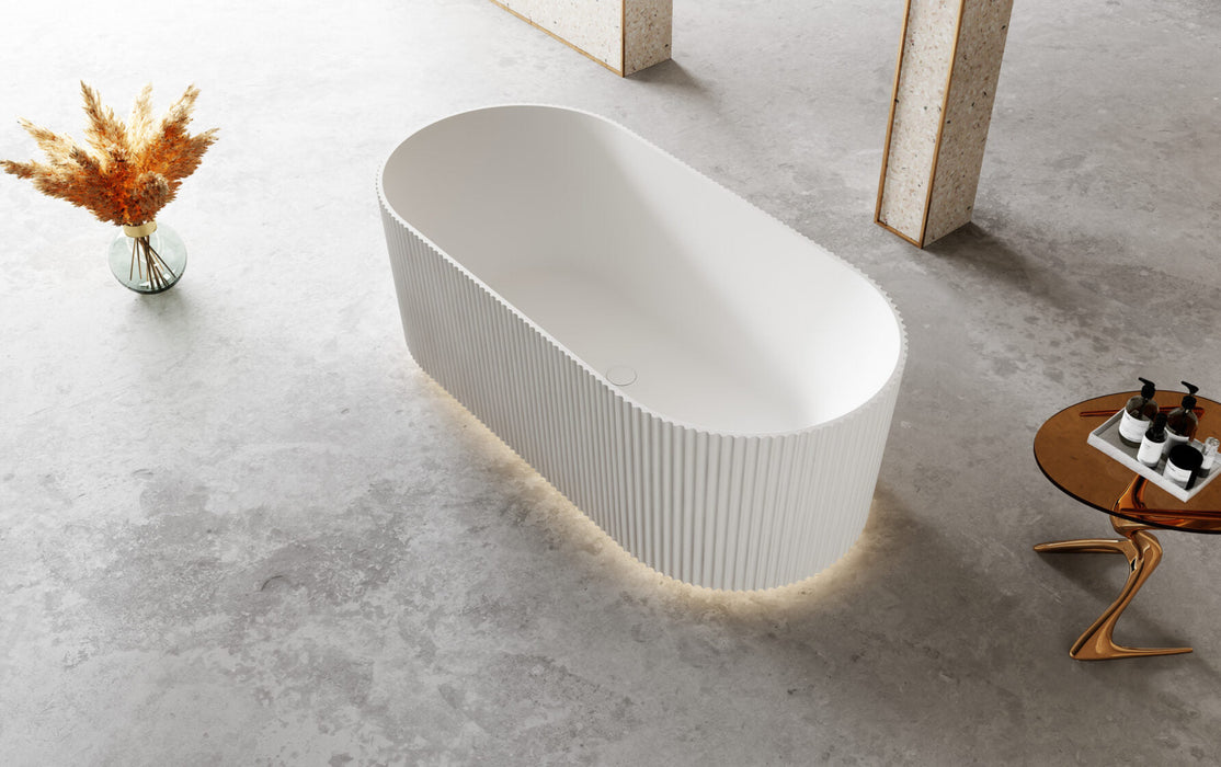 Riva Oslo V-Groove Oval Shape Freestanding Bathtub 1500mm - Gloss White