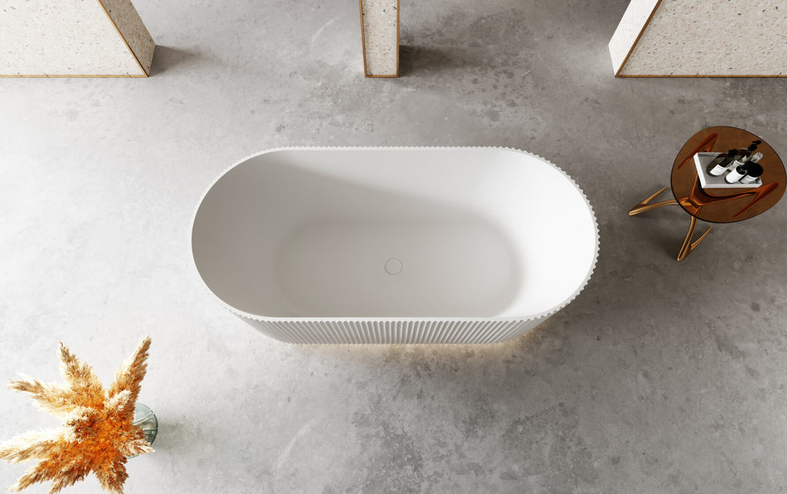 Riva Oslo V-Groove Oval Shape Freestanding Bathtub 1700mm - Gloss White