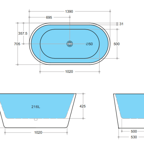 Ovia White Freestanding Bathtub - Non Overflow