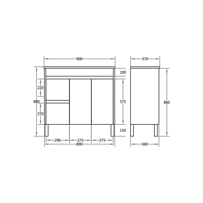 Evie Single Bowl Freestanding Vanity 900