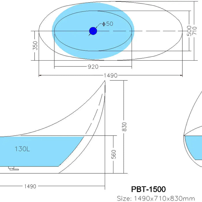 Posh Freestanding Bathtub - Overflow