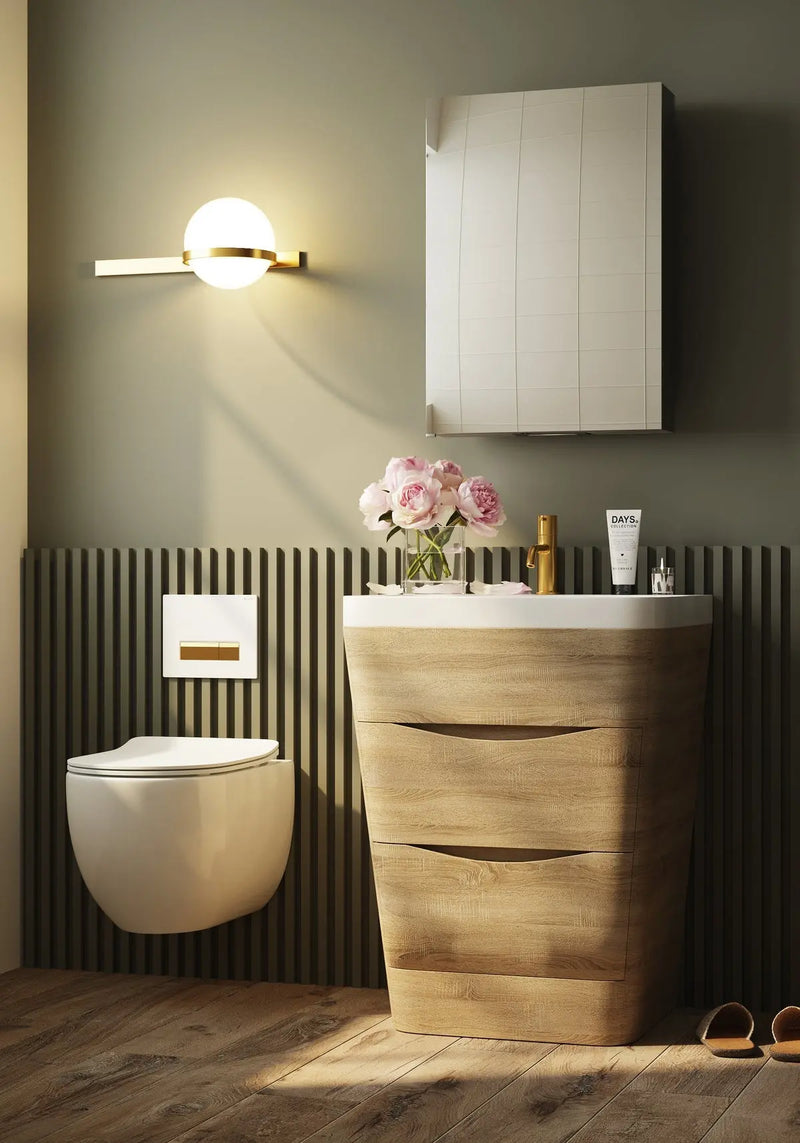 Belbagno - Belbagno Piramid Freestanding Vanity 650mm -  White Oak - Aqualux Bathrooms