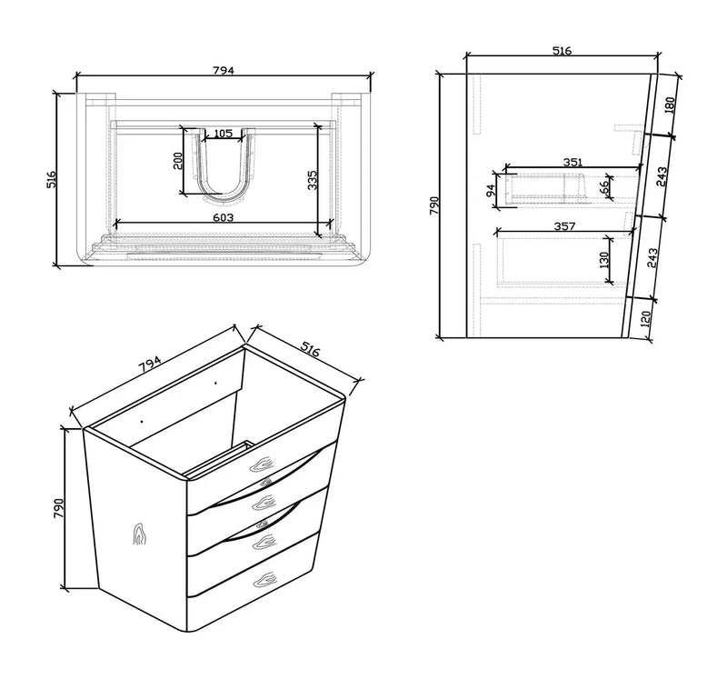 Belbagno - Belbagno Piramid Freestanding Vanity 800mm -  White Oak - Aqualux Bathrooms