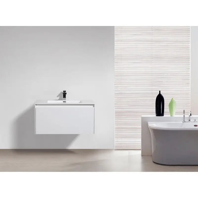 Belbagno - Belbagno Prado wall hung Vanity 750mm -  Gloss White - Aqualux Bathrooms