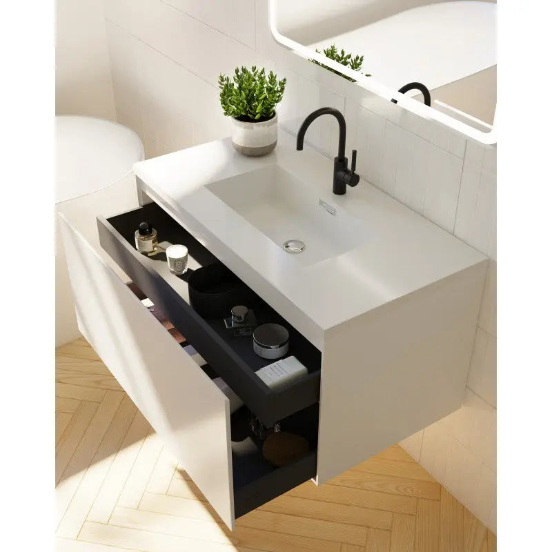 Belbagno - Belbagno Prado wall hung Vanity 750mm -  Gloss White - Aqualux Bathrooms