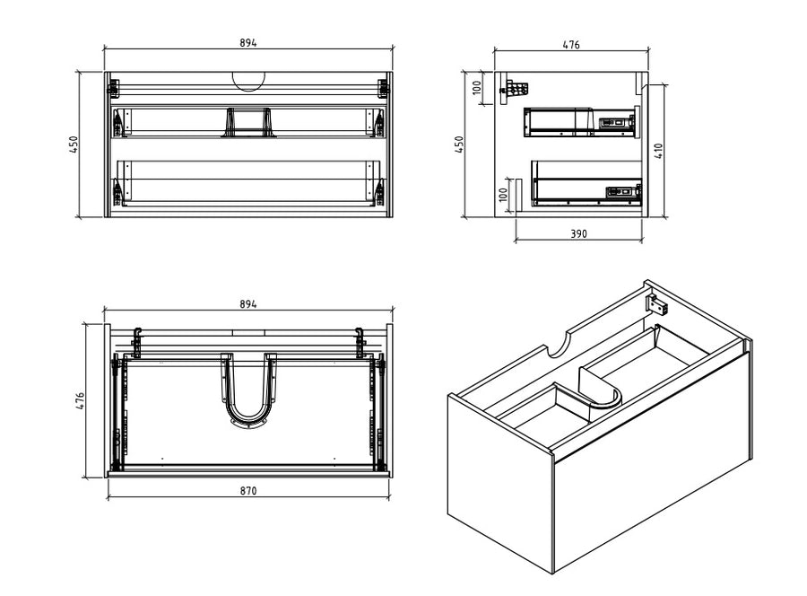 Belbagno Prado wall hung Vanity 900mm -  Gloss white