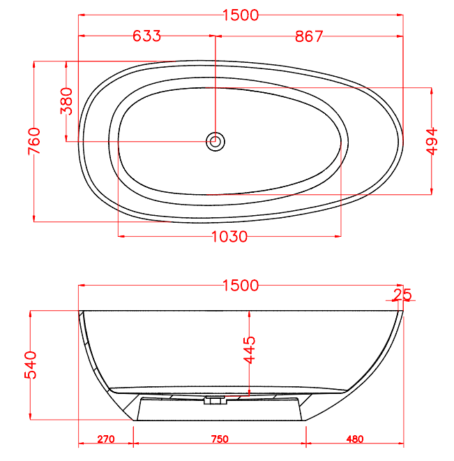 Riva Petii Egg Shape Transparent Freestanding Bathtub 1500mm - Custom Colours