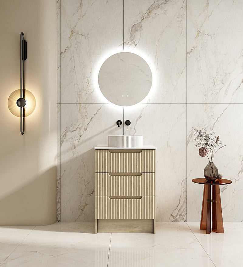 Fluted Rhea Floor Standing Vanity - Natural Oak (All Sizes)