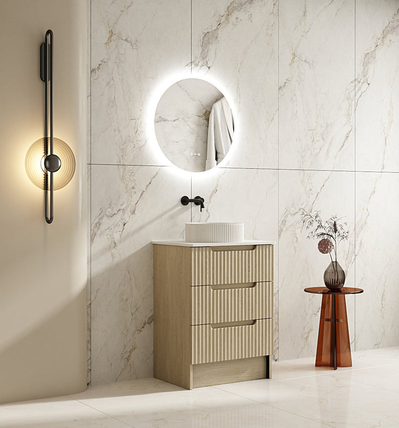 Fluted Rhea Floor Standing Vanity - Natural Oak (All Sizes)