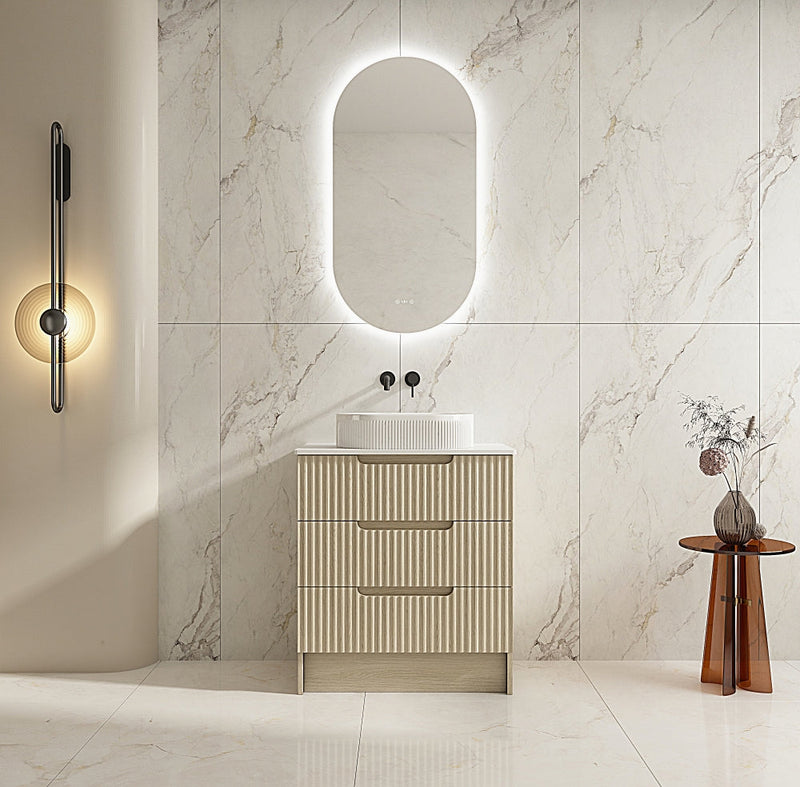 Fluted Rhea Floor Standing Vanity - Natural Oak (All Sizes)