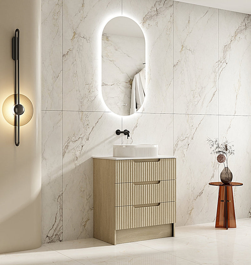 Fluted Rhea Floor Standing Vanity - Natural Oak (All Sizes)