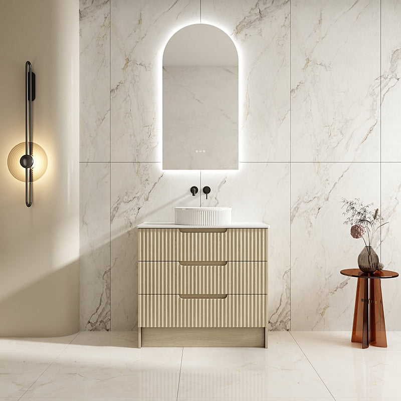 Fluted Rhea Floor Standing Vanity - Natural Oak (All Sizes)