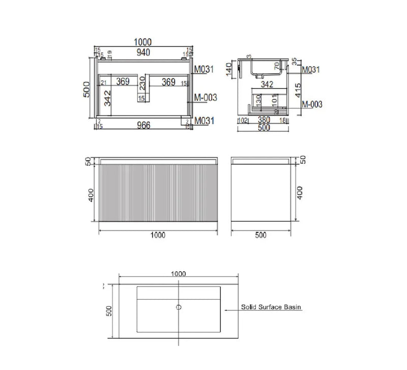 Belbagno - Belbagno Rimini wall hung Vanity 1000mm - Potter's Clay - Aqualux Bathrooms