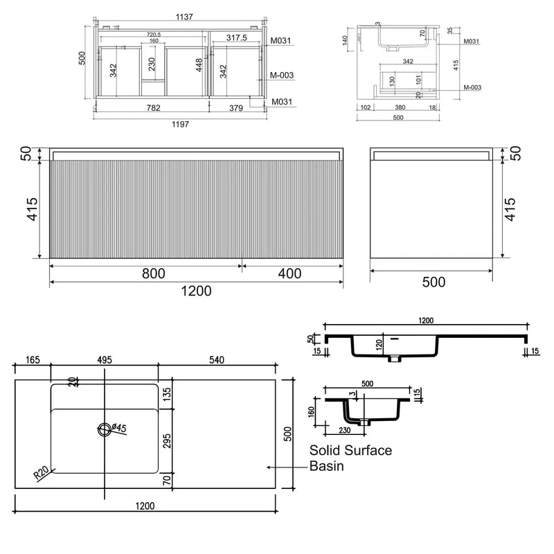 Belbagno - Belbagno Rimini wall hung Vanity 1200mm- Potter's Clay - Aqualux Bathrooms