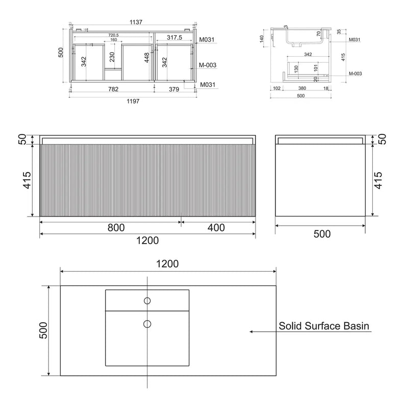 Belbagno - Belbagno Rimini wall hung Vanity 1200mm - Rain Forest - Aqualux Bathrooms