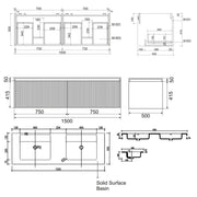 Belbagno - Belbagno Rimini wall hung Vanity 1500mm - Rain Forest - Aqualux Bathrooms