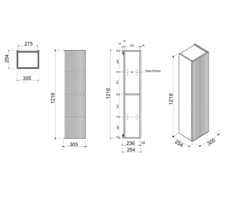 Belbagno Rimini Wall Hung Tall Boy 1200mm - Rain Forest