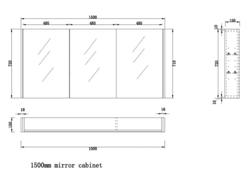 RIVA GENEVA FLAT Dark Oak Mirror Shaving Cabinet 1500mm