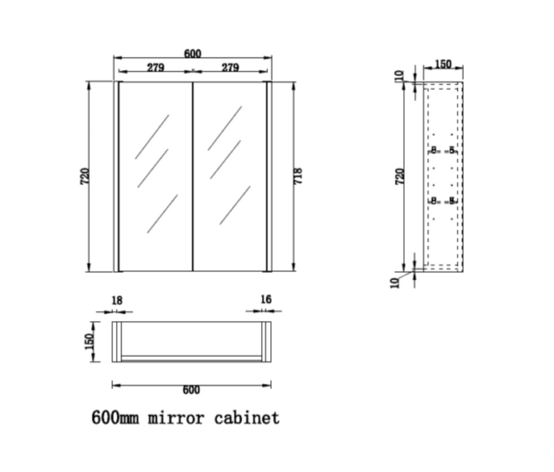 RIVA GENEVA FLAT Dark Oak Mirror Shaving Cabinet 600mm