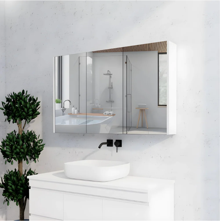 RIVA GENEVA FLAT Gloss/Matte White Mirror Shaving Cabinet 1200mm