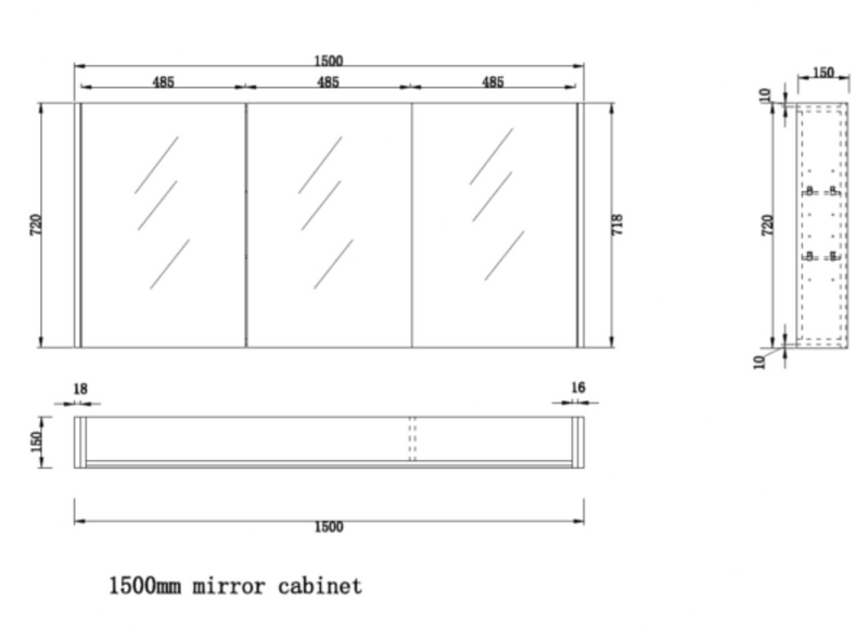 RIVA GENEVA FLAT Gloss/Matte White Mirror Shaving Cabinet 1500mm