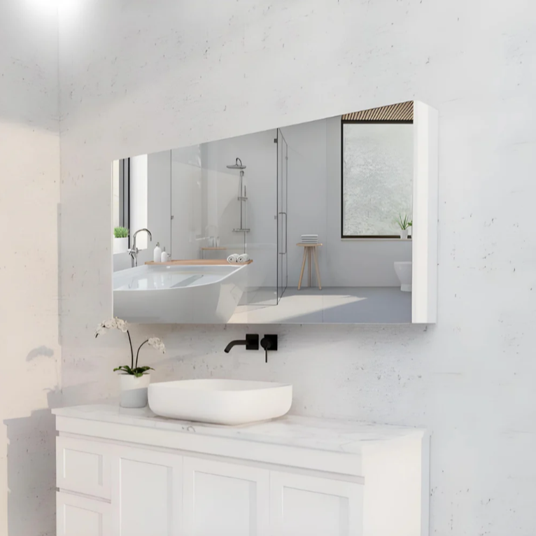 RIVA GENEVA FLAT Gloss/Matte White Mirror Shaving Cabinet 1500mm