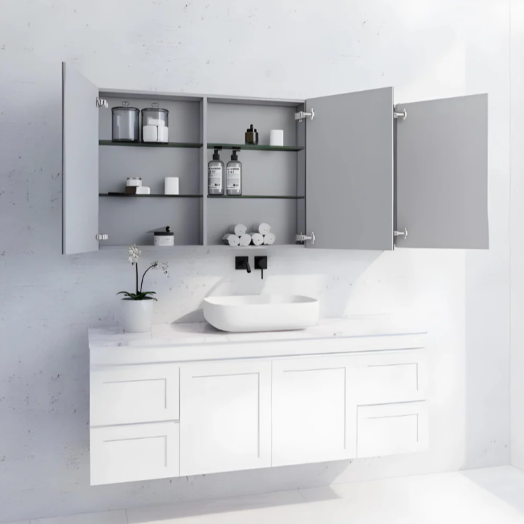 RIVA GENEVA FLAT Gloss/Matte White Mirror Shaving Cabinet 1500mm