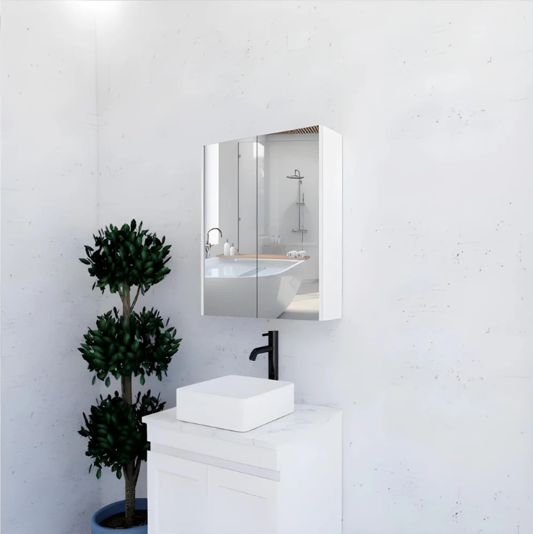 RIVA GENEVA FLAT Gloss/Matte White Mirror Shaving Cabinet 600mm