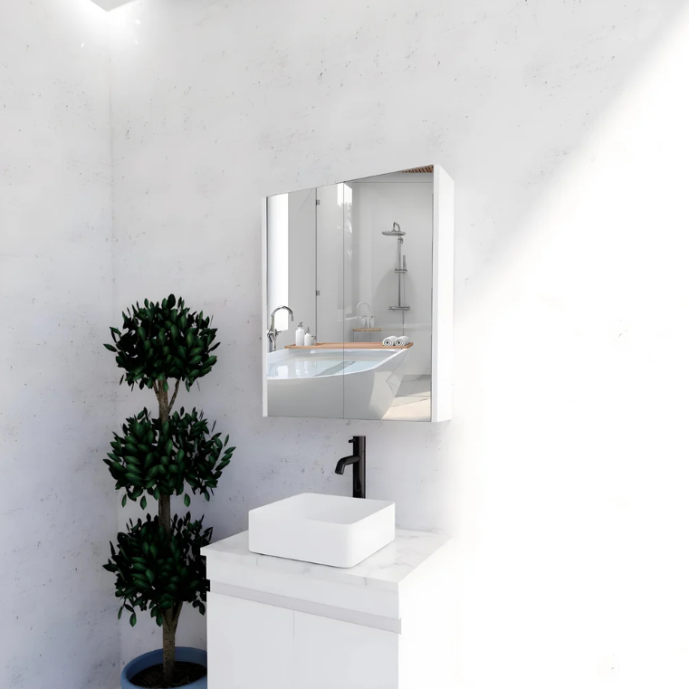 RIVA GENEVA FLAT Gloss/Matte White Mirror Shaving Cabinet 600mm