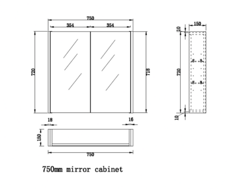 RIVA GENEVA FLAT Gloss/Matte White Mirror Shaving Cabinet 750mm