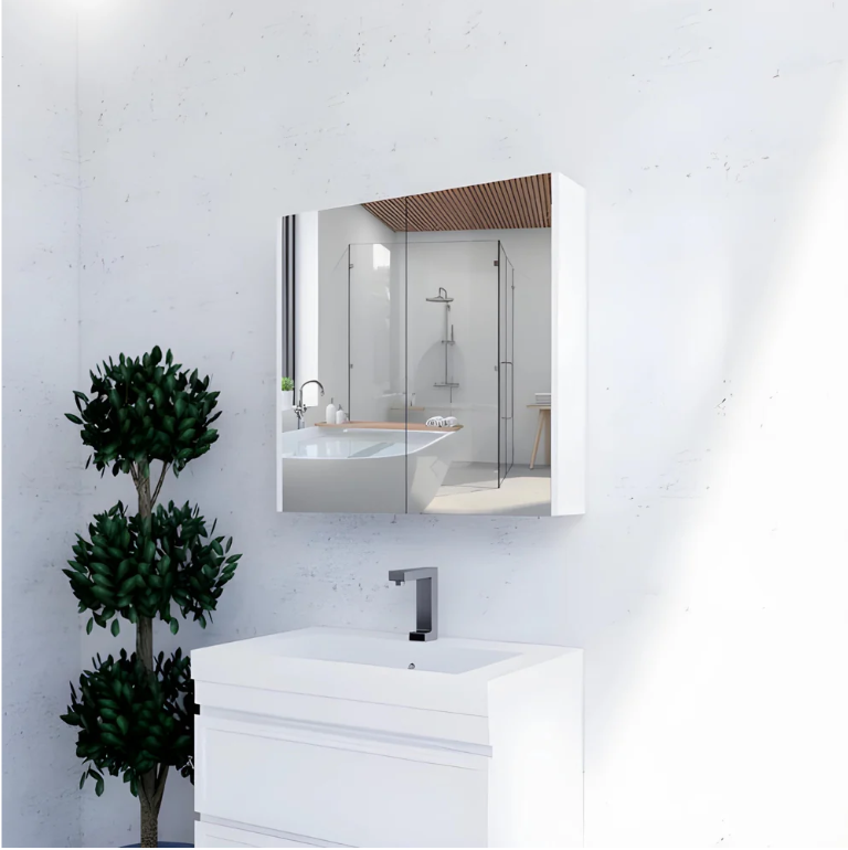 RIVA GENEVA FLAT Gloss/Matte White Mirror Shaving Cabinet 750mm