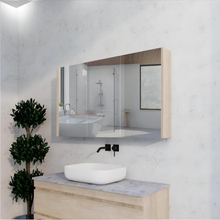 RIVA GENEVA FLAT Light Oak Mirror Shaving Cabinet 1200mm