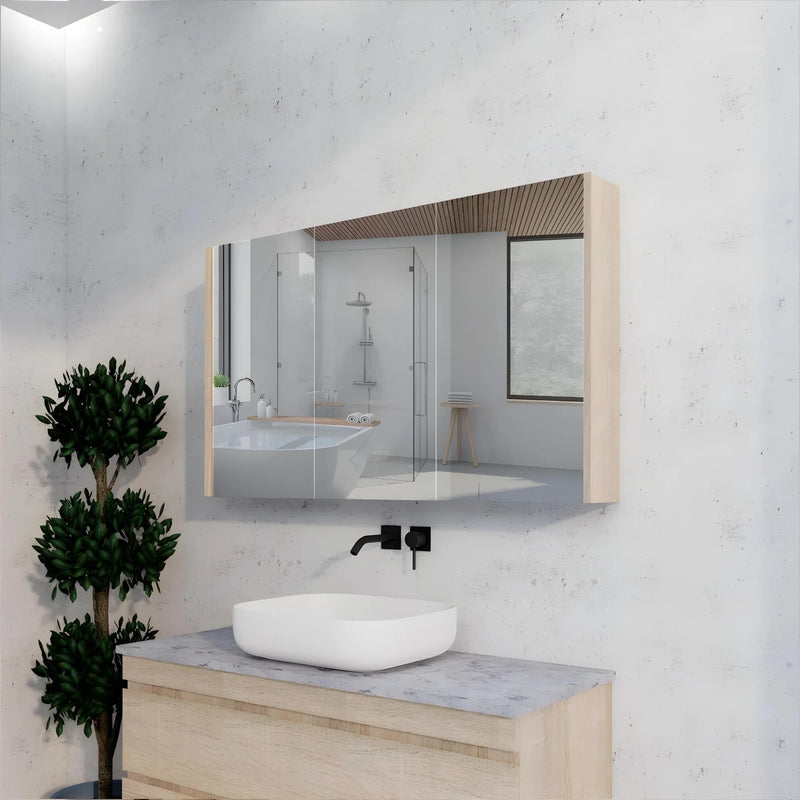 RIVA GENEVA FLAT Light Oak Mirror Shaving Cabinet 1200mm